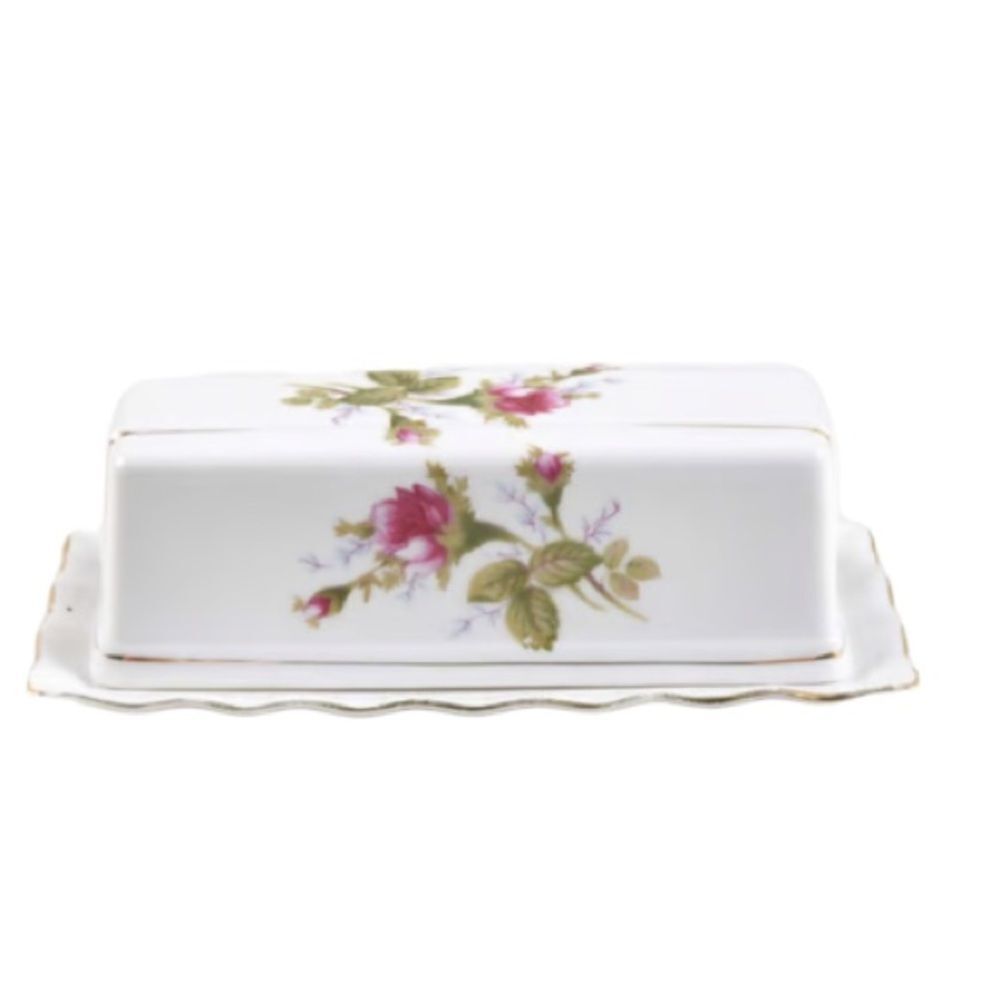 Royal Rose Fine China Of Japan Rose Covered Butter Dish With Gold Trim